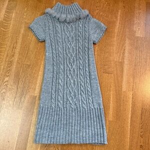 NWOT Short Sleeve Gray Cable Knit Sweater Mini Dress Women Size Small